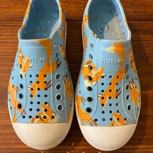 Native Water shoes blue with foxes size 10